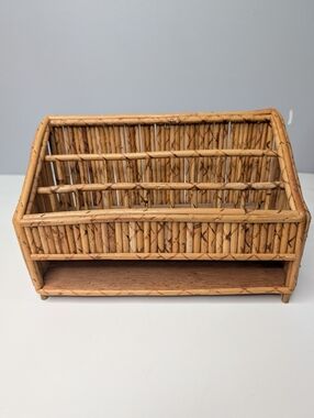 Vintage Tortoise Bamboo  Desk Caddy Mail Organizer - Honey Tone /Tan